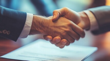 Obraz premium Close Up of Handshake Over Signed Contract