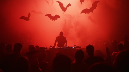 Night of Beats and Shadows: Spooky Halloween Rave DJ Set Amidst Fog and Animated Bats