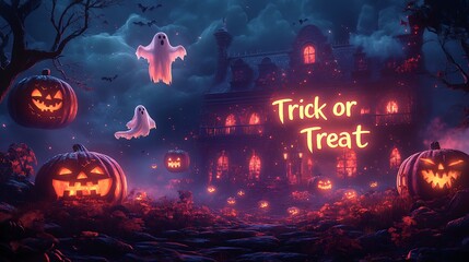 illustration of ''Trick or Treat'' text on Halloween background