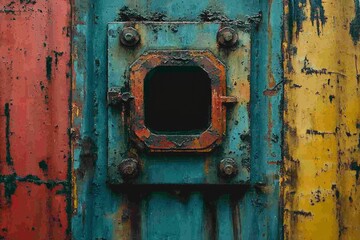 Naklejka premium Rusty Metal Panel with a Rectangular Hole