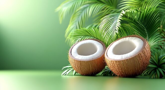 Tropical Coconuts and Palm Leaves