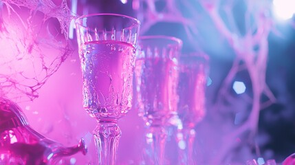 Enchanting Halloween Rave: Witchy Cocktail Station with Colorful Drinks and Eerie Garnishes, Guests in Stunning Attire, Cinematic Lightning