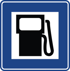 Gas station, Road signs in Turkey. Standard traffic signs on Turkish highways. (Turkish: Karayollari standart trafik isaret levhalari, Bilgi isaretleri)