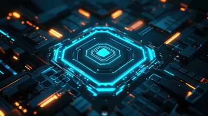 Fototapeta premium A Futuristic Circuit Board with Glowing Blue and Orange Lines
