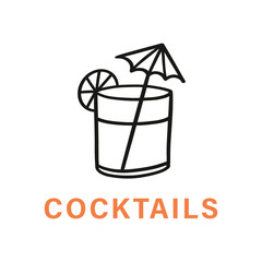 Cocktail Bar Drink Vector Logo Sketch Emblem