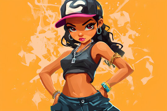 character cartoon Hip Hop girl, illustration