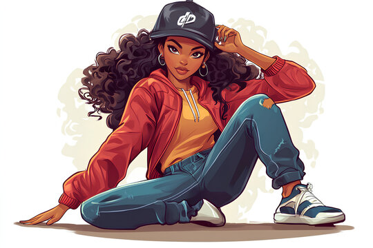 character cartoon Hip Hop girl, illustration