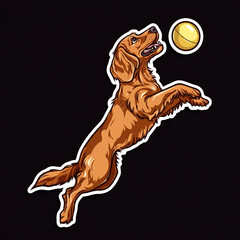 Naklejka premium Irish Setter Dog Jumping To Catch A Ball Cartoon Illustration