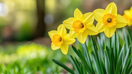 Fototapeta premium Vibrant Yellow Daffodils Blooming in Springtime Nature
