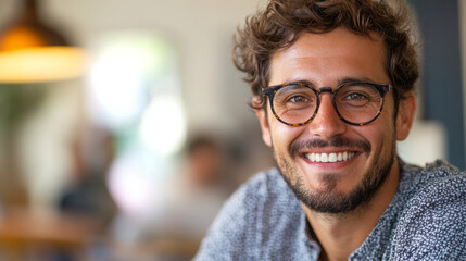 Obraz premium Confident team leader smiling at a meeting in a modern workspace during the afternoon hours