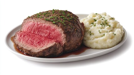 Fototapeta premium Tender Cut of Meat with Creamy Mashed Potatoes