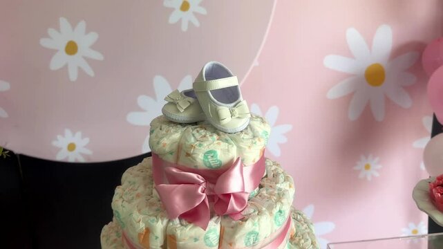 bolo de fralda ch&aacute; do beb&ecirc; menina 