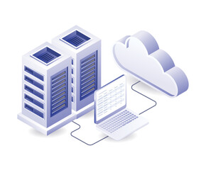 Cloud data server computer isometric illustration