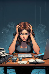 illustrazione di donna stressata al computer 