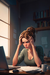 illustrazione di donna stressata al computer 