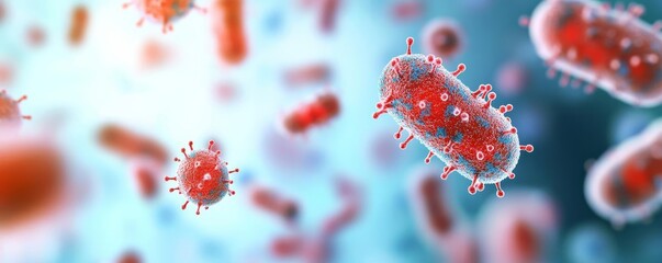 Fototapeta premium Bacterial biofilm development in infected tissue, resistance spread, 3D illustration