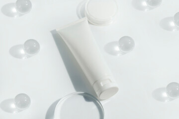 makeup cosmetic medical skin care, a mockup for cream lotion bottle product, packaging on white background