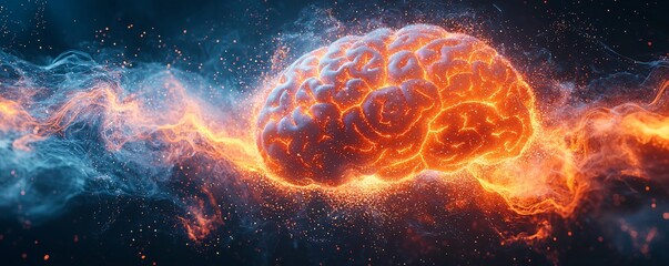 A vibrant and dynamic image of a stylized brain symbolizes mental health awareness. Ideal for Mental Health Day campaigns, educational materials, and wellness programs.