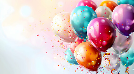 Festive Background of Balloons and Confetti in Focus
