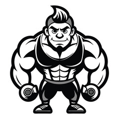 mascot-of-a-gym-man--illustration-vector-black-and white 