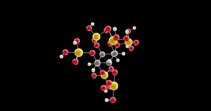 Phytic acid molecule, rotating 3D model of e391, looped video on a black background