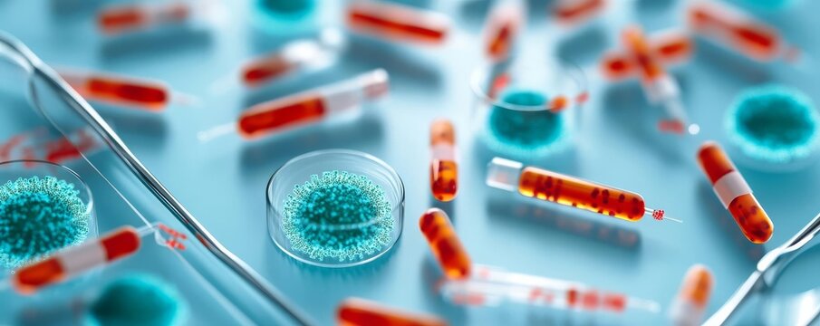 Multi-drug resistant bacteria biofilm on surgical instruments, infection risk, 3D illustration