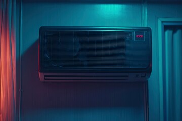 Obraz premium Air Conditioner Unit Mounted on Wall with Digital Display