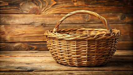 Forced perspective rustic woven basket background with natural texture and warm beige color, ideal for country farmhouse theme