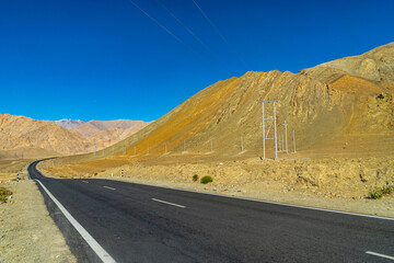 The beautiful landscape view of rural road around with mountain and sky background in Leh - Ladakh northern of India