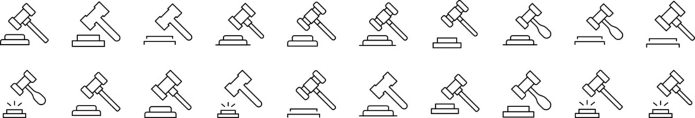 Judicial Gavel Simple Icon Collection. Editable Stroke. Perfect for Infographics, Articles, Books, Flyers, Banners