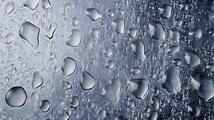 Water drops on a gray background, top view