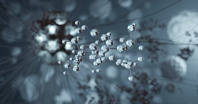 Amylose rotating 3d molecule, molecular structure of polysaccharide, seamless video