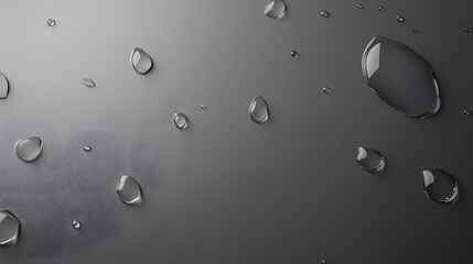 Water drops on a gray background, top view