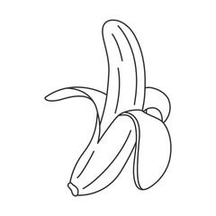 Hand drawn banana icon half peeled with peel in hand drawn doodle style