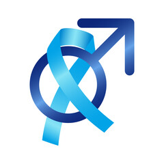 Vector illustration of blue ribbon with male symbol on transparent background