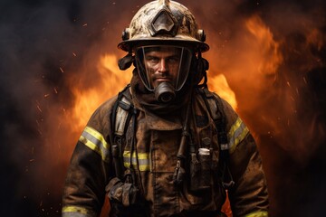 Fototapeta premium Portrait of Two Professional Firefighters Standing Next to an All-Terrain Vehicle, Using a Heavy-Duty Laptop Computer and Figuring Out a Best Strategy for Extinguishing the Wildland Fire.