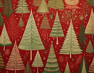 vintage inspired pattern of Christmas trees pattern, wallpaper wrapping paper 