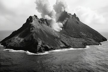 Dramatic volcanic eruption in black and white