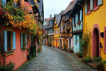 Fototapeta premium Charming cobblestone street in a historic european town
