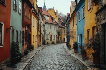 Fototapeta premium Charming cobblestone street in historic european town