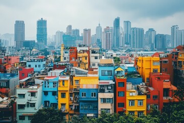 Fototapeta premium Vibrant cityscape with colorful buildings
