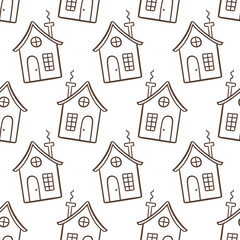 Cozy Houses Doodle Sketch Cute Seamless Pattern