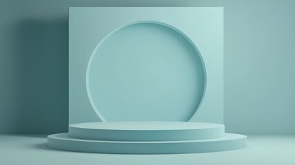 Minimalist Blue Geometric Shapes with Podium