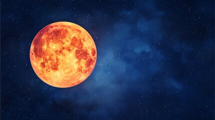 A vibrant, glowing moon illuminates a starry night sky, creating a captivating celestial scene filled with warm colors and cosmic beauty.