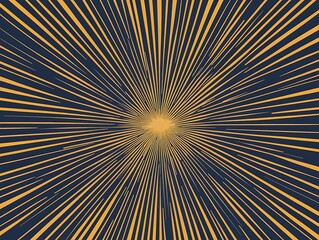 Obraz premium A golden sunburst emanating symmetrical, radiant rays against a dark blue backdrop