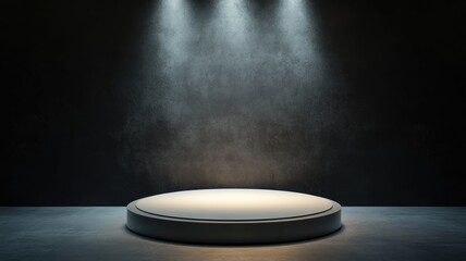 Circular Platform Illuminated by Spotlights in a Dark Room