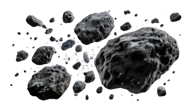 Asteroids flying in space on white background