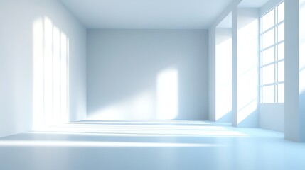 Fototapeta premium A clean, white room with a large window.