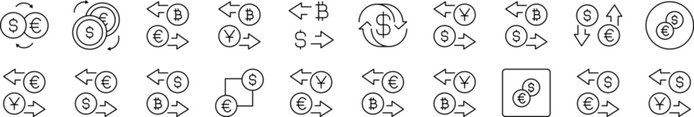 Currency Exchange Related Line Icon Collection. Editable Stroke. Perfect for Infographics, Articles, Books, Flyers, Banners