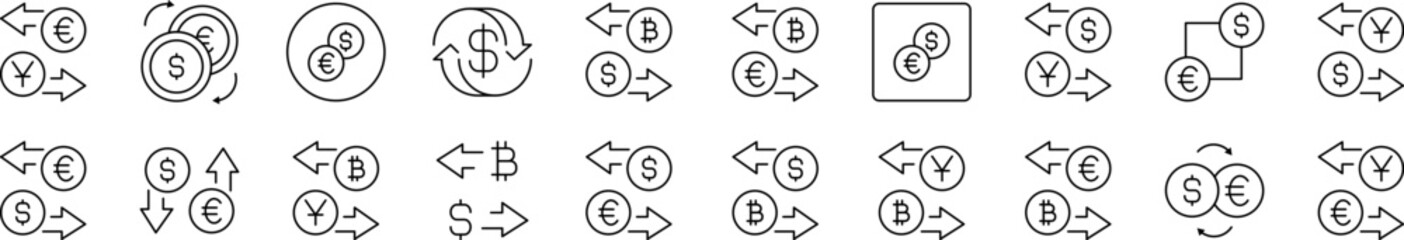 Currency Exchange Picture Collection. Editable Stroke. Perfect for Infographics, Articles, Books, Flyers, Banners